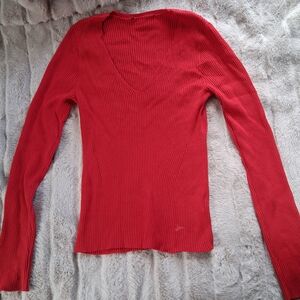 Women's Red V-Neck Sweater